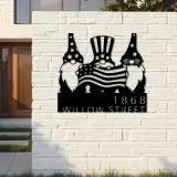Custom Metal Gnomes 4th of July patriotic Metal Address Sign, House number, Outdoor Number Signage, Yard Sign Address Plate