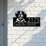 Custom Metal Brittany dog Puppy Metal Address Sign House number Hanging Address Plaque Yard Sign Outdoor decor