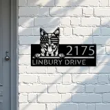Custom Metal Red heeler dog US flag glasses Metal Address Sign House number Hanging Address Plaque Yard Sign Outdoor decor