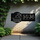 Custom Metal Farm combine harvester US flag Metal Address Sign Custom House number Hanging Address Plaque Yard Sign Outdoor