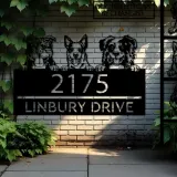 Custom Metal peeking dogs puppy Metal Address Sign House number Hanging Address Plaque Yard Sign Outdoor decor