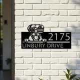 Custom Metal American Pitbull dog US glasses Metal Address Sign House number Hanging Address Plaque Yard Sign Outdoor decor