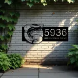 Custom Metal Catfish fishing rod bait hook Metal Address Sign, House number, Outdoor Number Signage, Yard Sign Address Plate