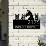 Custom Metal German shepherd Dogs and horse Metal Address Sign House number Hanging Address Plaque Yard Sign Outdoor decor