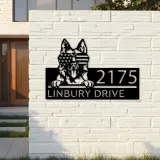 Custom Metal German Shepherd dog US flag glasses Metal Address Sign House number Hanging Address Plaque Yard Sign Outdoor decor