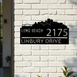 Custom Metal Long Beach city skyline Metal Address Sign Hanging Address Plaque house number Yard Outdoor Sign