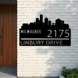 Custom Metal Milwaukee city skyline Metal Address Sign Hanging Address Plaque house number Yard Outdoor Sign