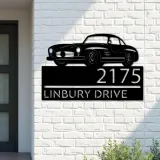 Custom Metal Classic car Metal Address Sign Custom House number Hanging Address Plaque Yard Sign Outdoor