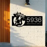 Custom Metal Floral Cow Ranch farmhouse farm animal Metal Address Sign, House number, Outdoor Number Signage, Yard Sign Address Plate