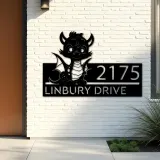 Custom Metal Cute Dragon Metal Address Sign, House number, Outdoor Number Signage, Yard Sign Address Plate