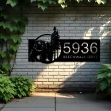 Custom Metal Bear forest scene wild life Metal Address Sign, House number, Outdoor Number Signage, Yard Sign Address Plate