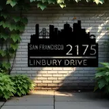 Custom Metal San Francisco city skyline Metal Address Sign Hanging Address Plaque house number Yard Outdoor Sign