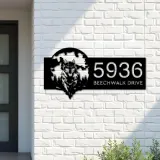 Custom Metal Wolf on full moon Metal Address Sign, House number, Outdoor Number Signage, Yard Sign Address Plate