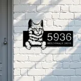 Custom Metal Turkis Angora Cute peeking cat Metal Address Sign, House number, Outdoor Number Signage, Yard Sign Address Plate