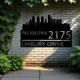 Custom Metal Philadelphia city skyline Metal Address Sign Hanging Address Plaque house number Yard Outdoor Sign