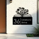 Custom Metal Floral book book lover reading Metal Address Sign, House number, Outdoor Number Signage, Yard Sign Address Plate