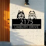 Custom Metal Husky and samoyed dog Puppy Metal Address Sign House number Hanging Address Plaque Yard Sign Outdoor decor