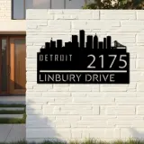 Custom Metal Detroit city skyline Metal Address Sign Hanging Address Plaque house number Yard Outdoor Sign