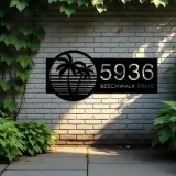 Custom Metal Palm tree sunset Metal Address Sign, House number, Outdoor Number Signage, Yard Sign Address Plate