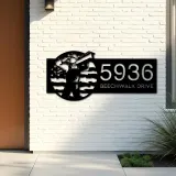 Custom Metal Construction worker US flag Metal Address Sign, House number, Outdoor Number Signage, Yard Sign Address Plate
