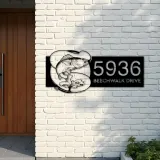 Custom Metal Walleye fishing rod bait hook Metal Address Sign, House number, Outdoor Number Signage, Yard Sign Address Plate