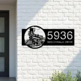 Custom Metal Train Metal Address Sign, House number, Outdoor Number Signage, Yard Sign Address Plate001
