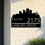 Custom Metal Raleigh city skyline Metal Address Sign Hanging Address Plaque house number Yard Outdoor Sign