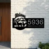 Custom Metal Deer mountain scene Wildlife Welcome Metal Address Sign, House number, Outdoor Number Signage, Yard Sign Address Plate