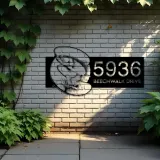 Custom Metal Trout fishing rod bait hook Metal Address Sign, House number, Outdoor Number Signage, Yard Sign Address Plate
