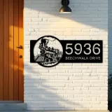 Custom Metal Train Metal Address Sign, House number, Outdoor Number Signage, Yard Sign Address Plate001