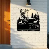 Custom Metal Elk deer wildlife scene Metal Address Sign, House number, Outdoor Number Signage, Yard Sign Address Plate