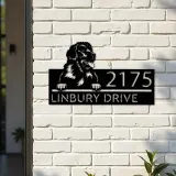 Custom Metal Newfoundland dog Puppy Metal Address Sign House number Hanging Address Plaque Yard Sign Outdoor decor