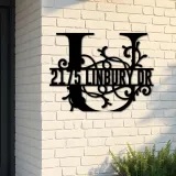 Custom Metal Floral Monogram Split Letter U Metal Address Sign House number Hanging Address Plaque Yard Sign Outdoor decor