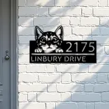 Custom Metal Cute peeking cat kitten pet Metal Address Sign, House number, Outdoor Number Signage, Yard Sign Address Plate
