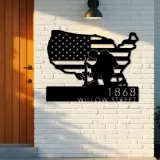 Custom Metal Soldier American Flag Patriotic Army Metal Address Sign, House number, Outdoor Number Signage, Yard Sign Address Plate