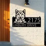 Custom Metal Husky dog Cute puppy Metal Address Sign House number Hanging Address Plaque Yard Sign Outdoor decor