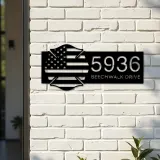 Custom Metal Fire department fireman US flag Metal Address Sign, House number, Outdoor Number Signage, Yard Sign Address Plate