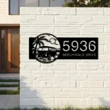 Custom Metal Palm Trees and Camper Van on Sea Beach Metal Address Sign, House number, Outdoor Number Signage, Yard Sign Address Plate