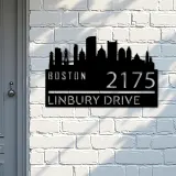 Custom Metal Boston city skyline Metal Address Sign Hanging Address Plaque house number Yard Outdoor Sign
