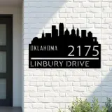 Custom Metal Oklahoma city skyline Metal Address Sign Hanging Address Plaque house number Yard Outdoor Sign