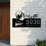 Custom Metal Gramophone retro record music Metal Address Sign Custom House number Hanging Address Plaque Yard Sign Outdoor