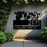 Custom Metal Cows Heifers farmhouse Metal Address Sign House number Hanging Address Plaque Yard Sign Outdoor decor