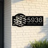 Custom Metal Baseball player distressed US flag Metal Address Sign, House number, Outdoor Number Signage, Yard Sign Address Plate