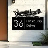 Custom Metal Airplane pilot aircraft Metal Address Sign, House number, Outdoor Number Signage, Yard Sign Address Plate