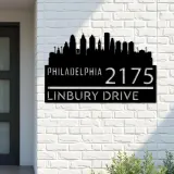 Custom Metal Philadelphia city skyline Metal Address Sign Hanging Address Plaque house number Yard Outdoor Sign