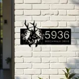 Custom Metal Floral deer head Metal Address Sign, House number, Outdoor Number Signage, Yard Sign Address Plate