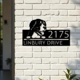Custom Metal Big mountain dog Puppy Metal Address Sign House number Hanging Address Plaque Yard Sign Outdoor decor