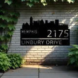 Custom Metal Memphis city skyline Metal Address Sign Hanging Address Plaque house number Yard Outdoor Sign