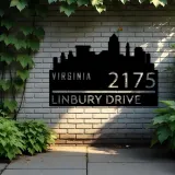 Custom Metal Virginia city skyline Metal Address Sign Hanging Address Plaque house number Yard Outdoor Sign