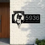 Custom Metal Boston Terrier dog welcome Metal Address Sign, House number, Outdoor Number Signage, Yard Sign Address Plate